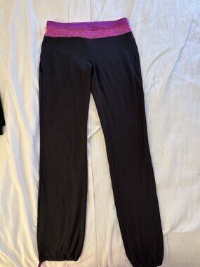 H&M Sport Leggings Women's Medium Gray Joggers Purple Waist Band